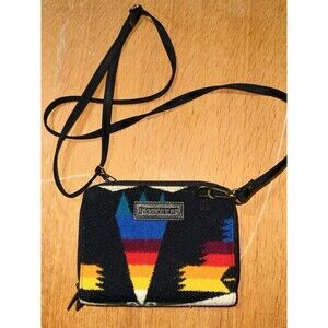 Pendleton Wool Crossbody Bag Purse Wallet Southwest Wool Blend Cow Leather Black